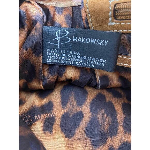 B. Makowsky Womens Shoulder Bag Beige Black‎ Leather Inner Pockets Dual Handle M - Picture 12 of 12